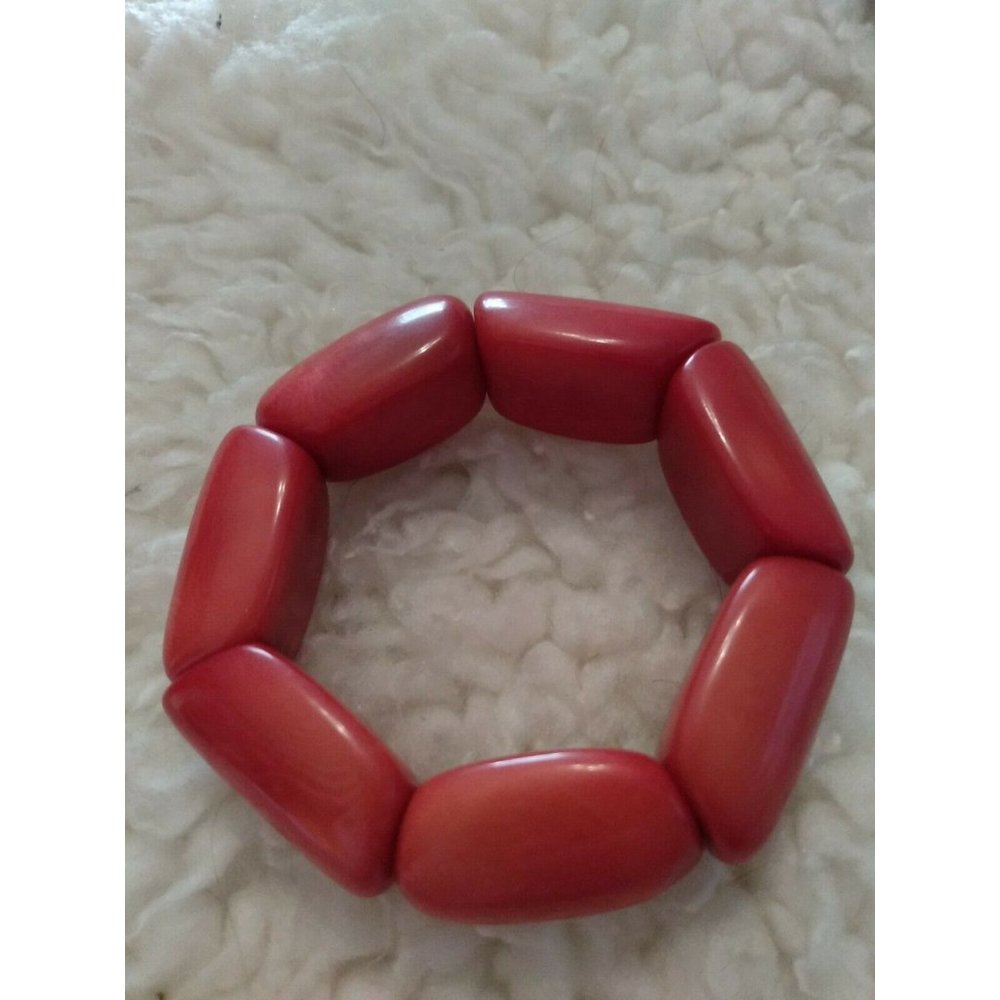 Tagua Nut Red Bracelet chunky heavy Handmade